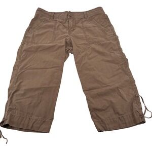 IZOD Women Brown Cargo Capri Pants Size 10 Drawstring Ankle Utility